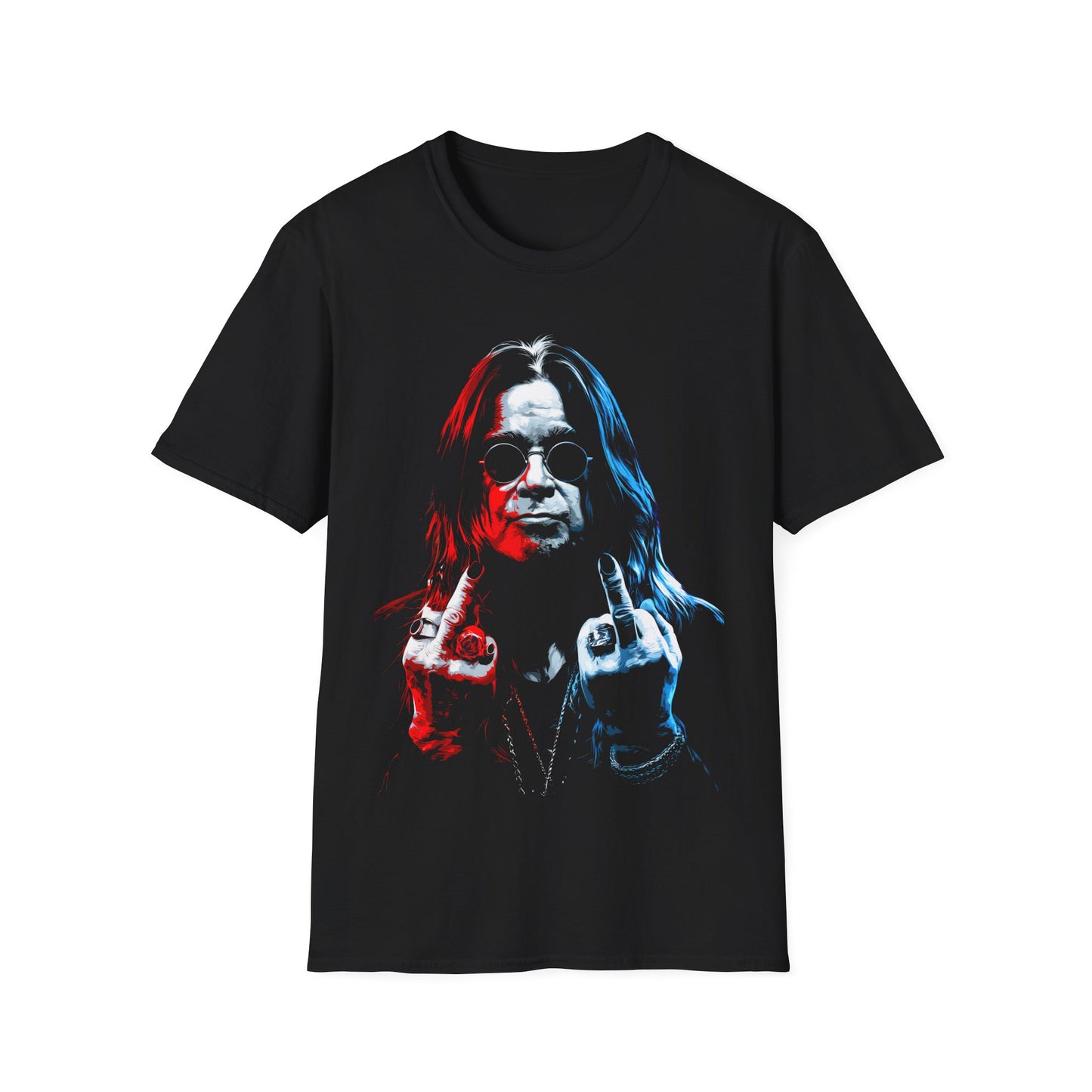 Black tribute t-shirt with a graphic design to rock icon.