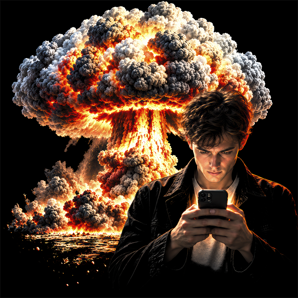 Photo Bombing Graphic Tee - Mushroom Cloud Phone Guy T-Shirt