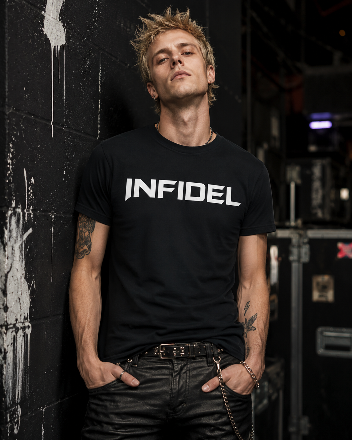Infidel t-shirt bold white punk rock graphic tee black offensive rebel outlaw statement shirt