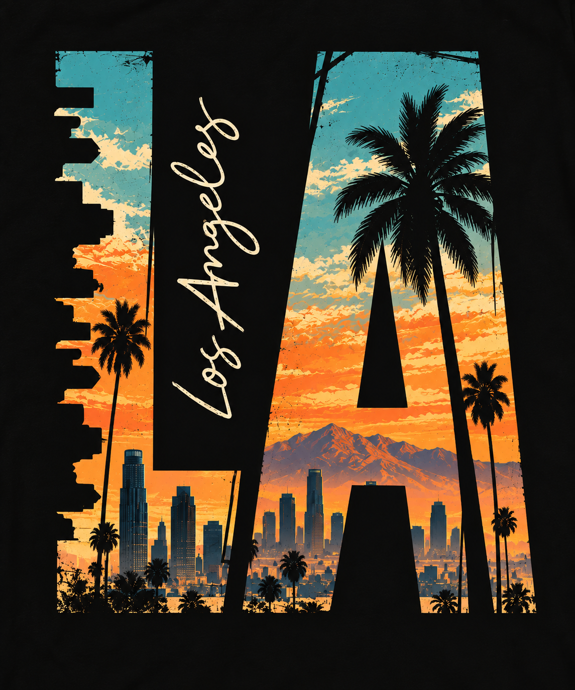 Los Angeles Skyline Graphic Tee - LA Sunset Palm Tree T-Shirt