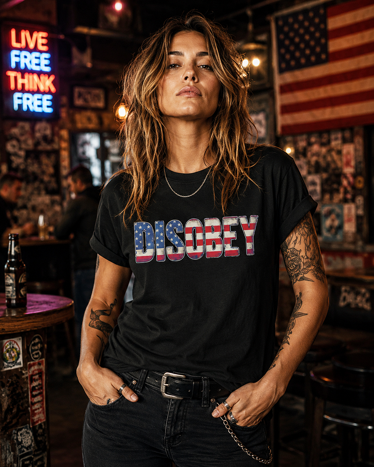 Disobey T-Shirt — American Rebel Flag Lettering Protest Tee