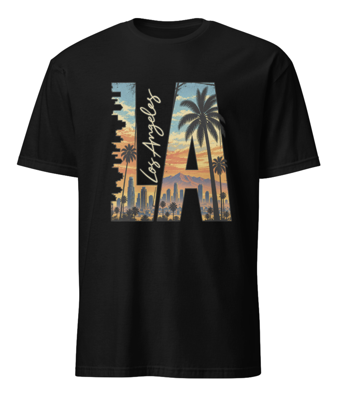 Los Angeles Skyline Graphic Tee - LA Sunset Palm Tree T-Shirt
