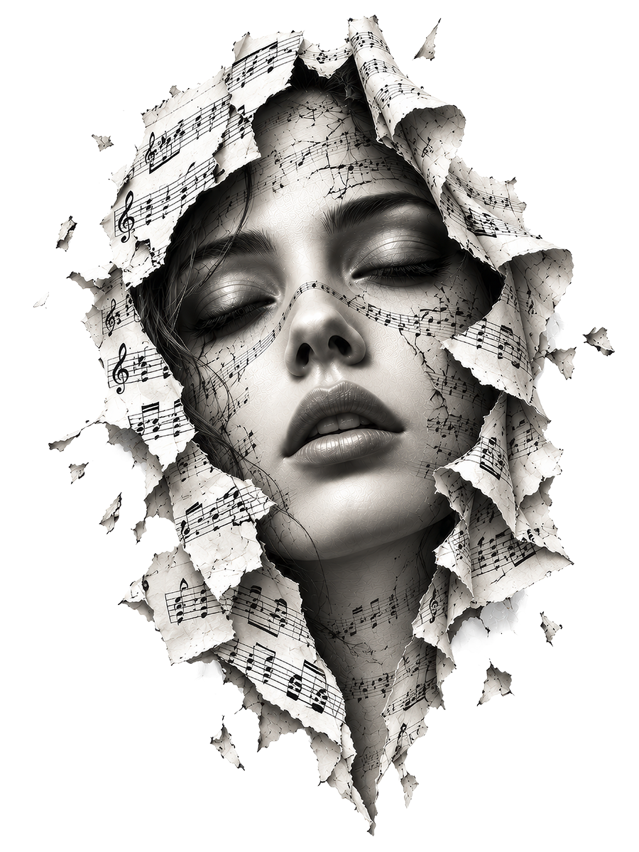 The Music Within Graphic Tee - Sheet Music Face Art T-Shirt