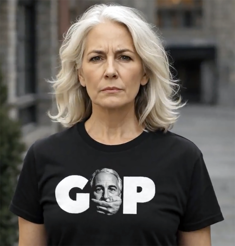 GOP Silenced political satire protest tee worn by model black t-shirt outdoor