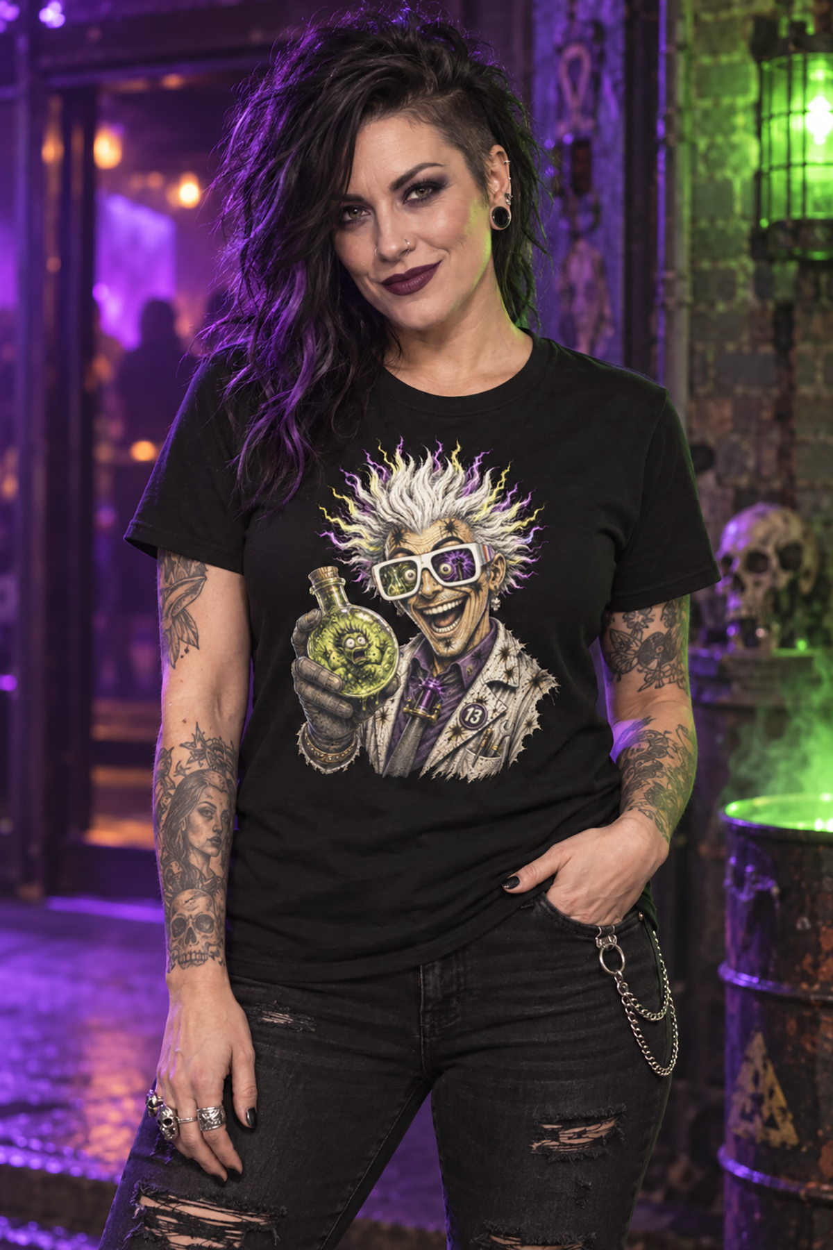 Mad Scientist Graphic Tee - Crazy Chemist Halloween T-Shirt
