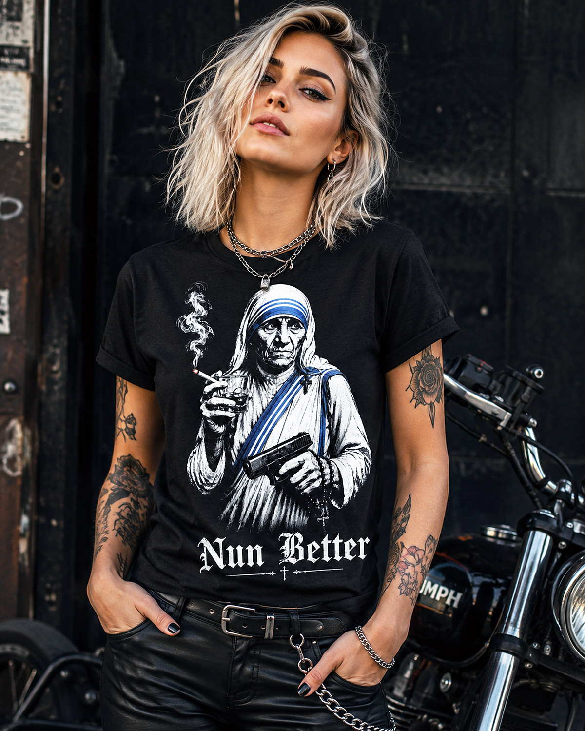 Nun Better dark humor funny nun graphic tee sarcastic catholic shirt
