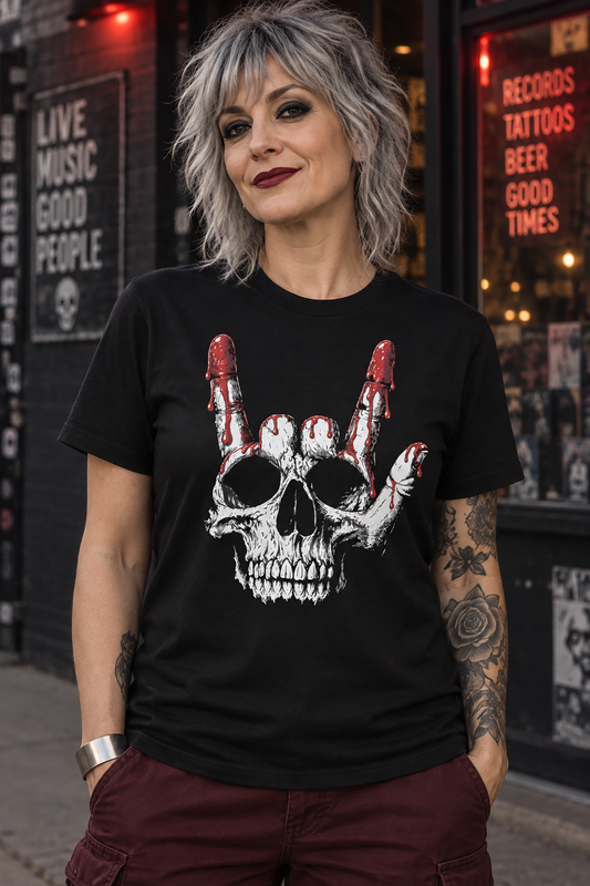 Caught Red Handed Graphic Tee - Metal Skull Horns T-Shirt