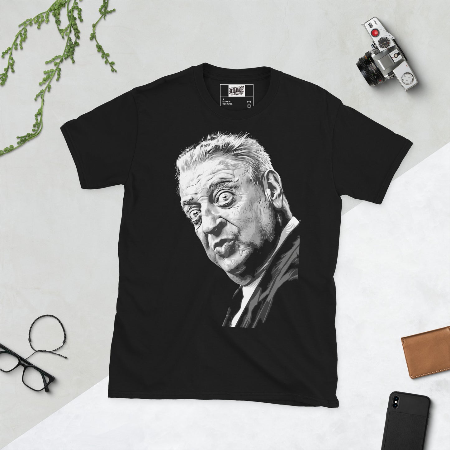 Rodney Dangerfield — No Respect Comedy portrait black graphic t-shirt front view