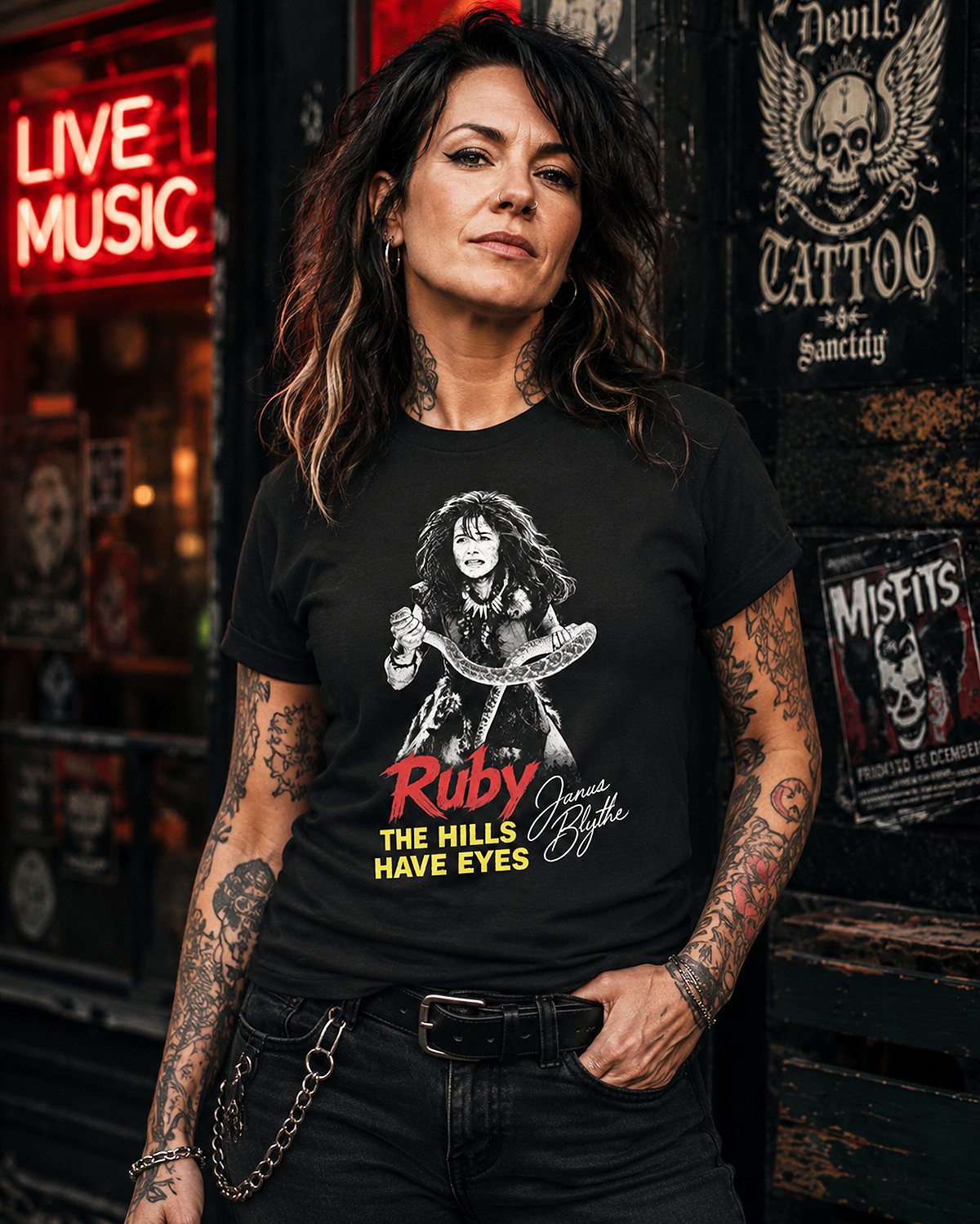 Hills Have Eyes shirt Ruby Janus Blythe horror portrait black tee snake graphic