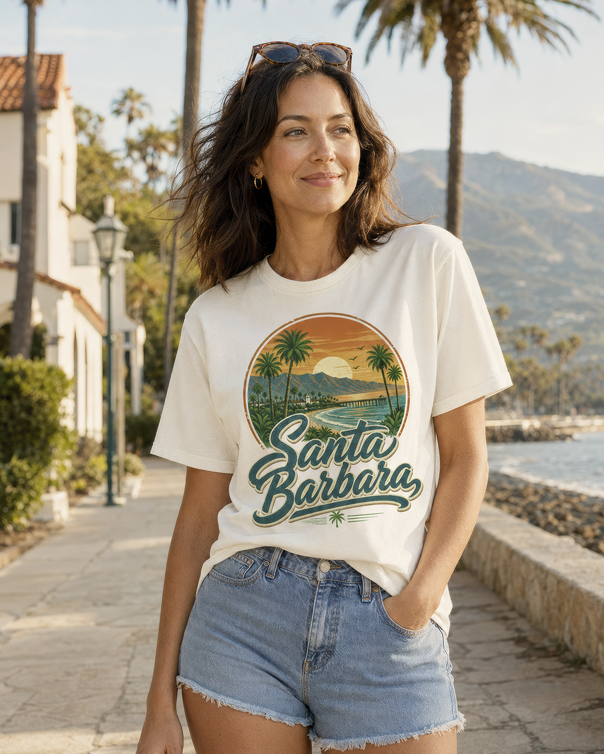 Santa Barbara California Retro Vintage Beach Shirt — Sunset Palm Tree Graphic Tee