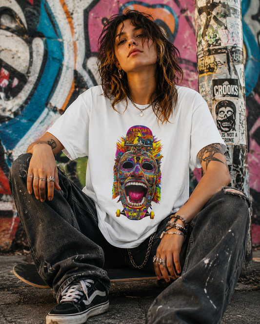 Skate or Scream T-Shirt — Psychedelic Skull Skateboard Graphic Tee