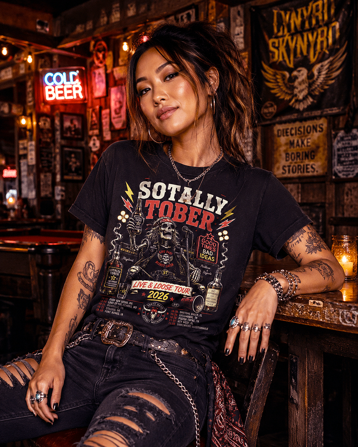 Sotally Tober T-Shirt | Live & Loose Tour 2026 Skeleton Rock Whiskey Tee | Drinking Humor Gift