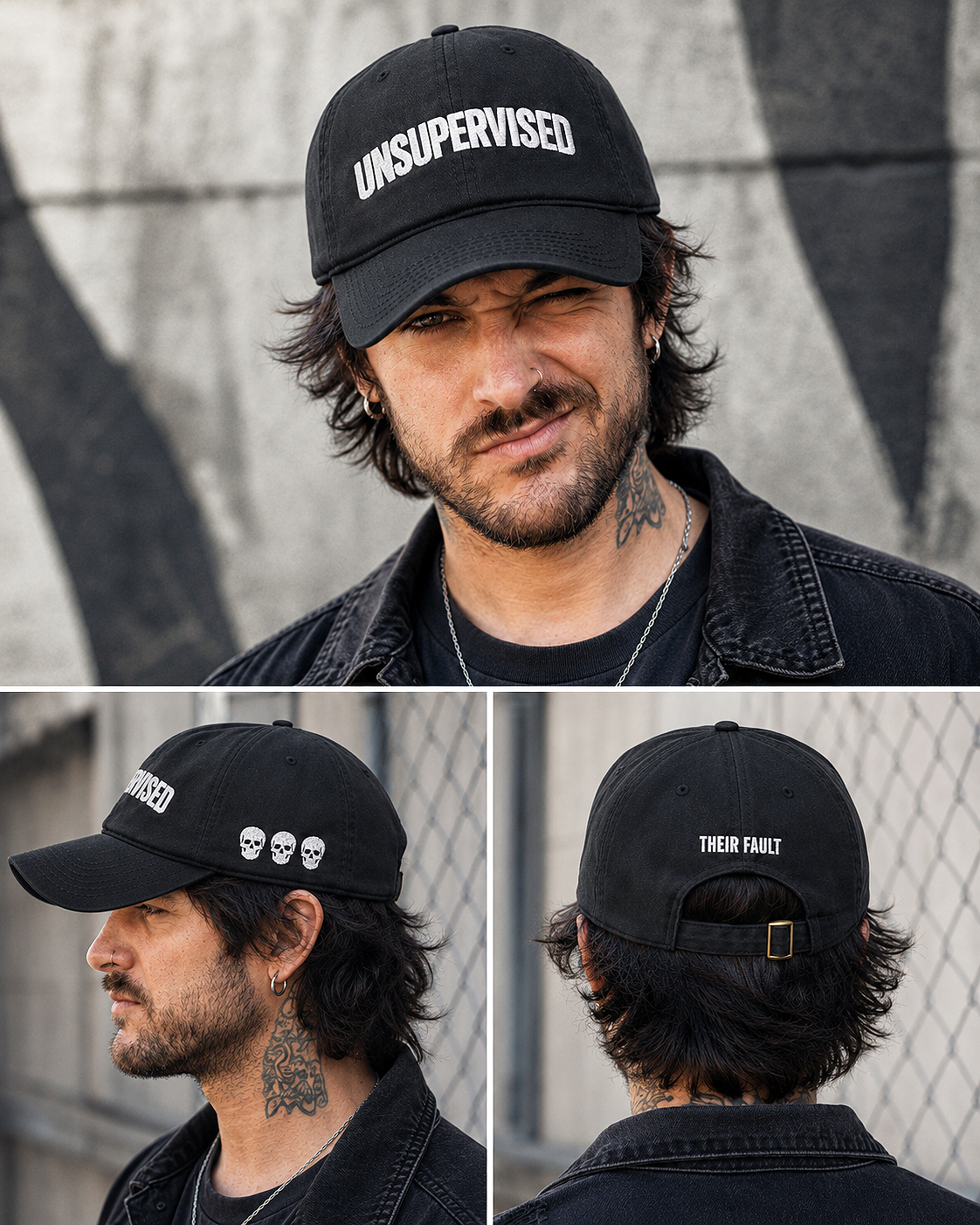 Unsupervised Skull Embroidered Hat | Their Fault Funny Dad Hat | Skull Dark Humor Cap