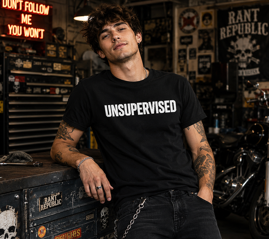 Unsupervised inappropriate shirt bold statement black tee white block letters dark humor graphic