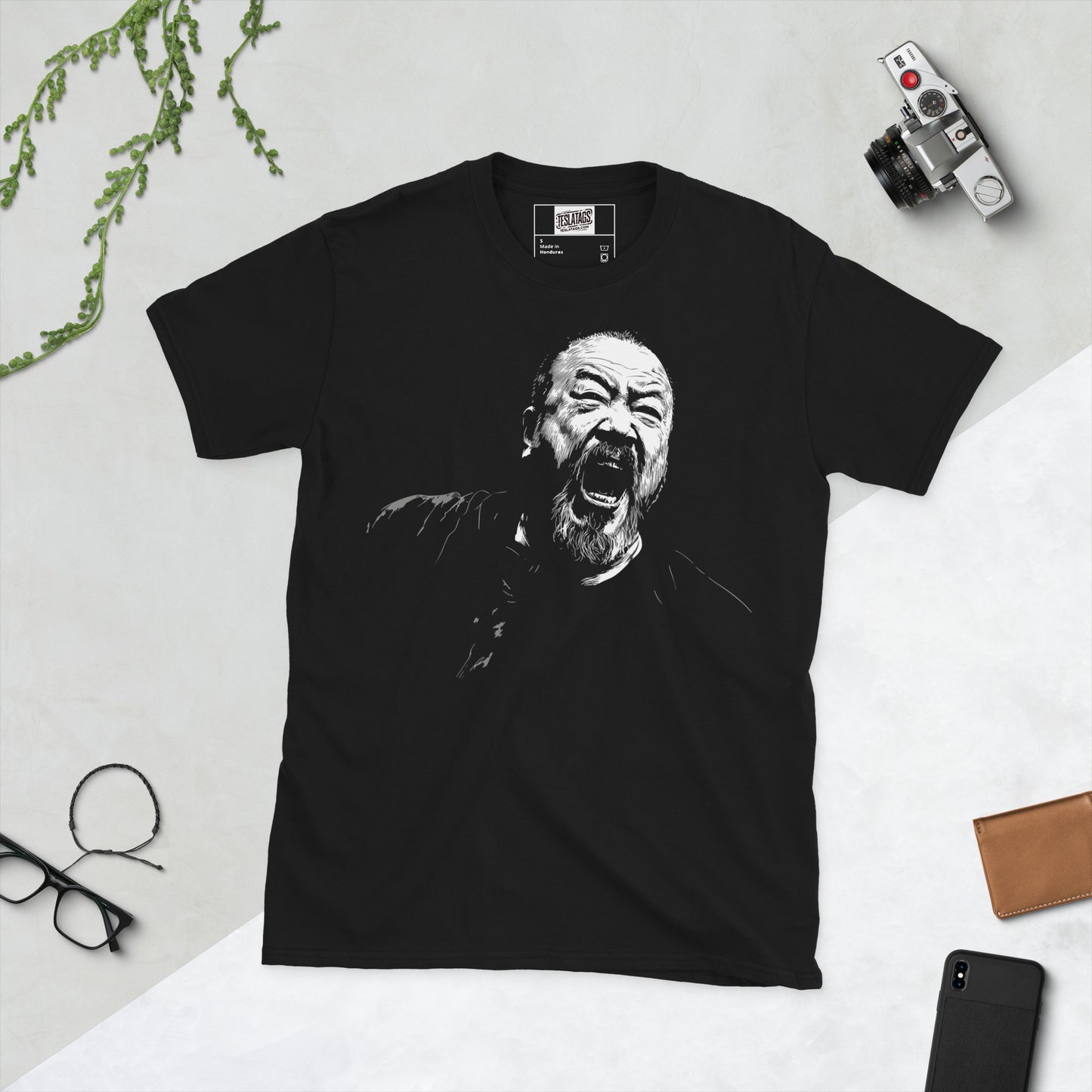 Scream of Defiance screaming portrait black and white street art protest graphic t-shirt front view black