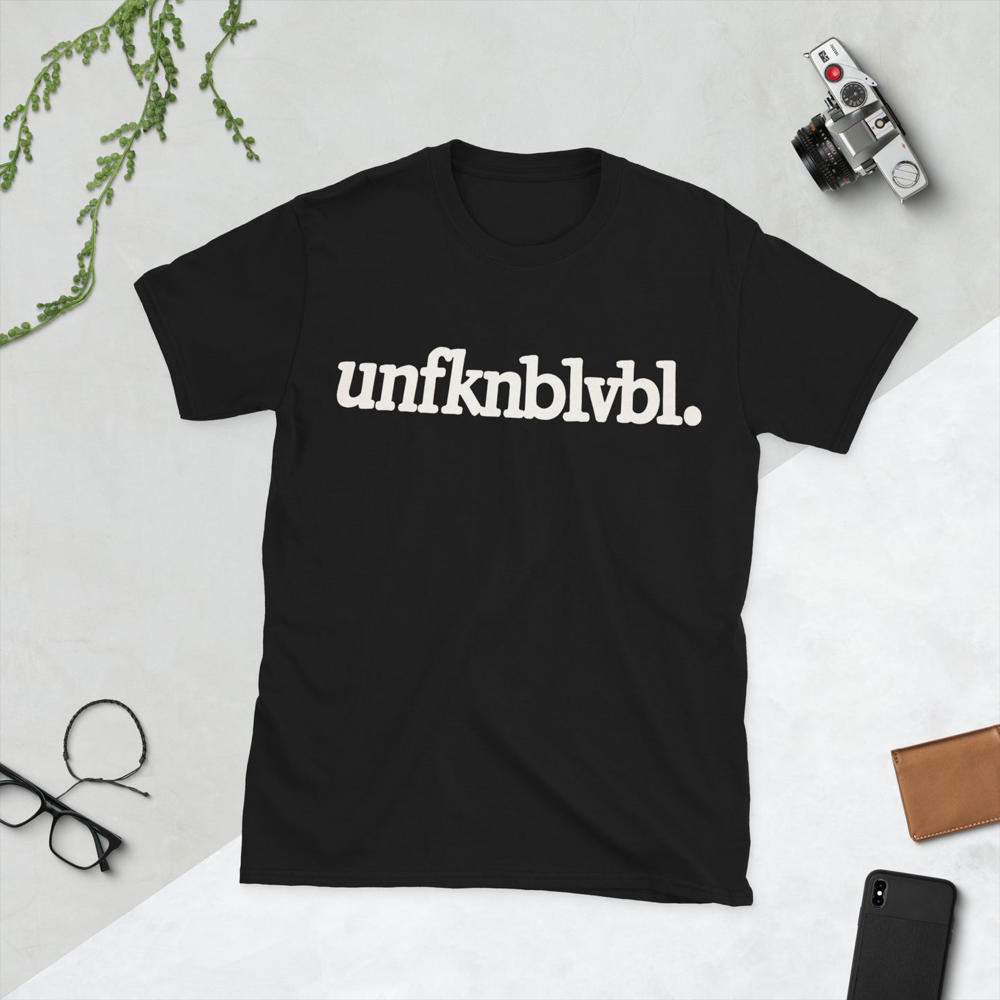 Unfknblvbl bold slang typography minimalist black graphic t-shirt front view