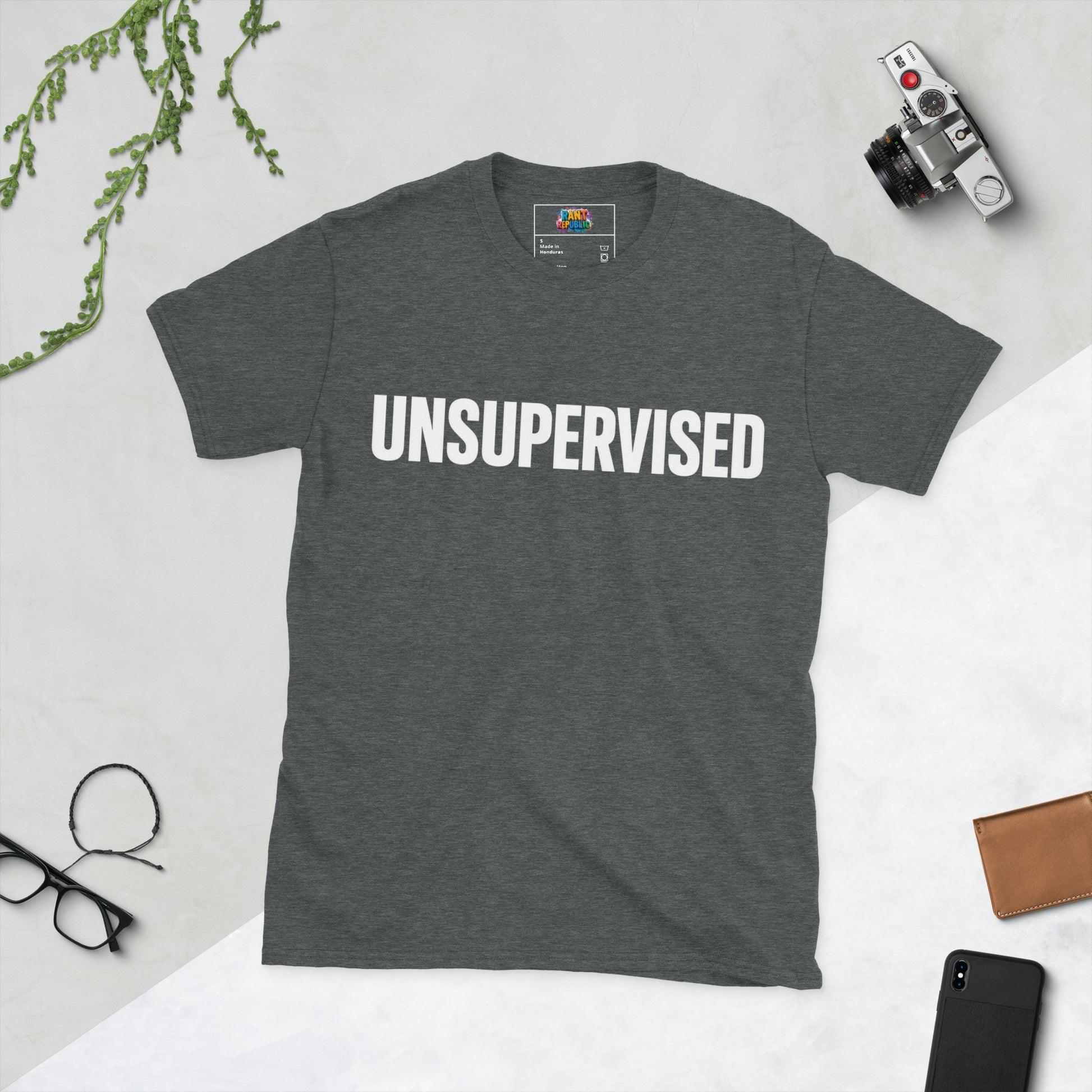 Unsupervised inappropriate shirt bold statement dark heather tee white block letters dark humor graphic